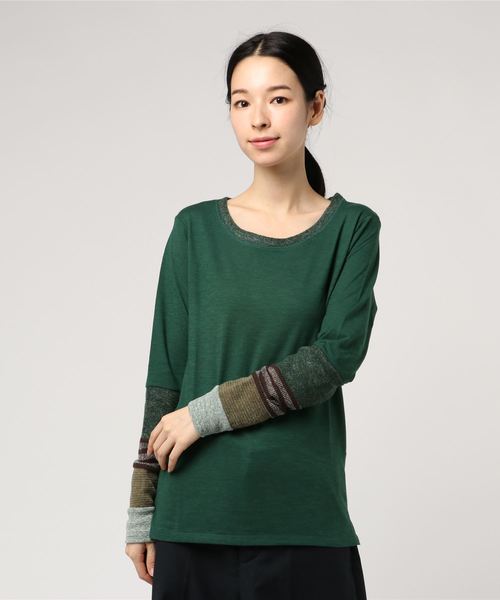 Burner（バーナー）の「【wordtrobe】30/-SZ天竺袖切替 ロンT（Tシャツ/カットソー・レディース・チャコールグレー/ブラウン/グレー/レッド/ピンク/ブルー/グリーン/オートミール・FREE）」の6枚目の写真