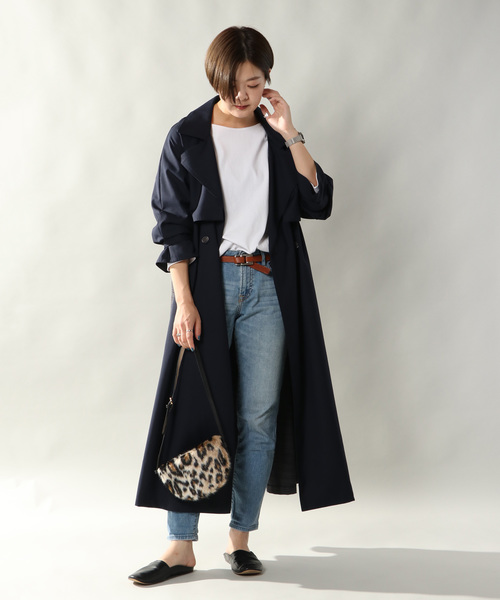 notch.(ノッチ)の「BACK CHECK LONG COAT(トレンチコート・レディース・ネイビー/ベージュ・TM/M)」の6枚目の写真