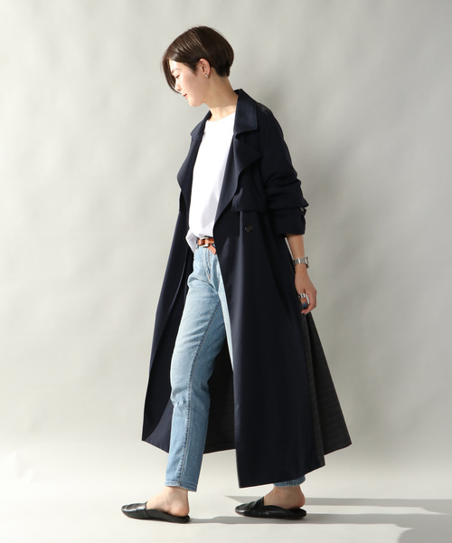 notch.(ノッチ)の「BACK CHECK LONG COAT(トレンチコート・レディース・ネイビー/ベージュ・TM/M)」の7枚目の写真