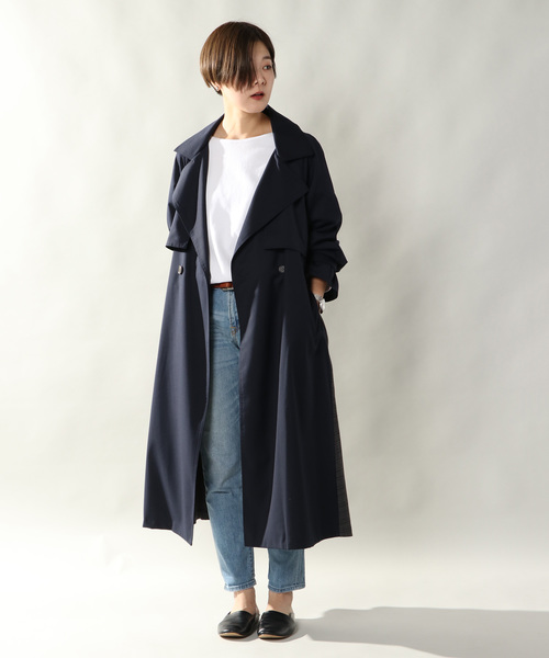 notch.(ノッチ)の「BACK CHECK LONG COAT(トレンチコート・レディース・ネイビー/ベージュ・TM/M)」の8枚目の写真