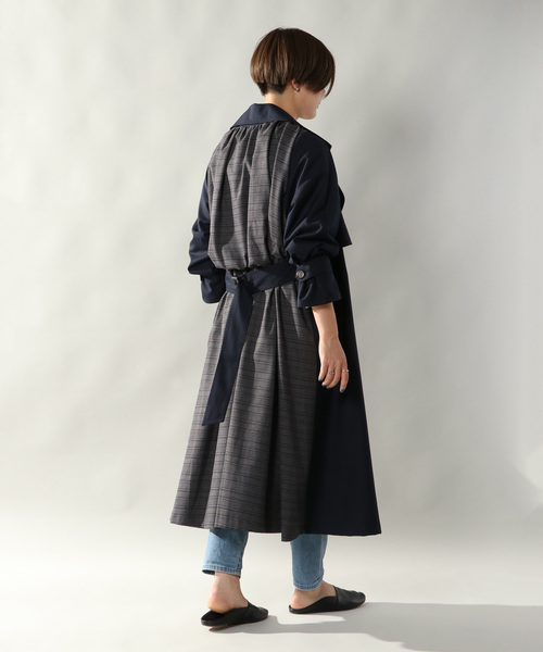 notch.(ノッチ)の「BACK CHECK LONG COAT(トレンチコート・レディース・ネイビー/ベージュ・TM/M)」の9枚目の写真