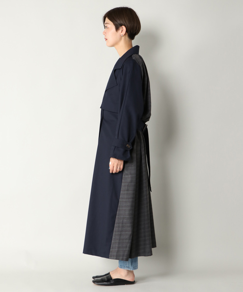 notch.(ノッチ)の「BACK CHECK LONG COAT(トレンチコート・レディース・ネイビー/ベージュ・TM/M)」の11枚目の写真