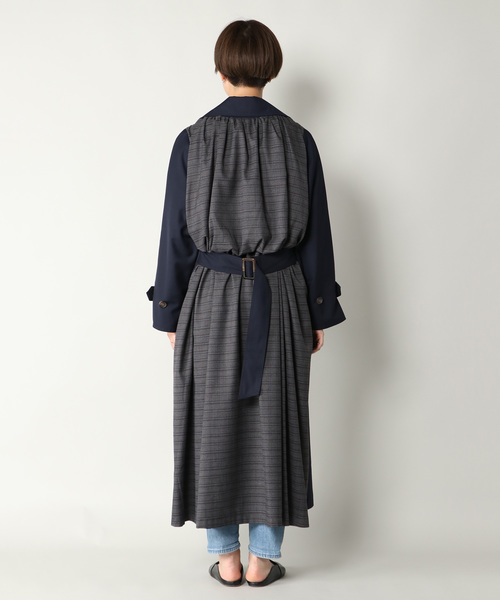 notch.(ノッチ)の「BACK CHECK LONG COAT(トレンチコート・レディース・ネイビー/ベージュ・TM/M)」の12枚目の写真