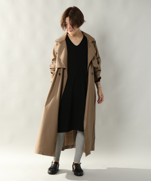 notch.(ノッチ)の「BACK CHECK LONG COAT(トレンチコート・レディース・ネイビー/ベージュ・TM/M)」の16枚目の写真