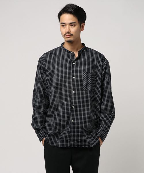 L&HARMONY（エルアンドハーモニー）の「[L&HARMONY / エルアンドハーモニー] レトロチェックルーズバンドカラーシャツ（シャツ/ブラウス・メンズ・ブラック/ベージュ・LARGE/MEDIUM）」の3枚目の写真