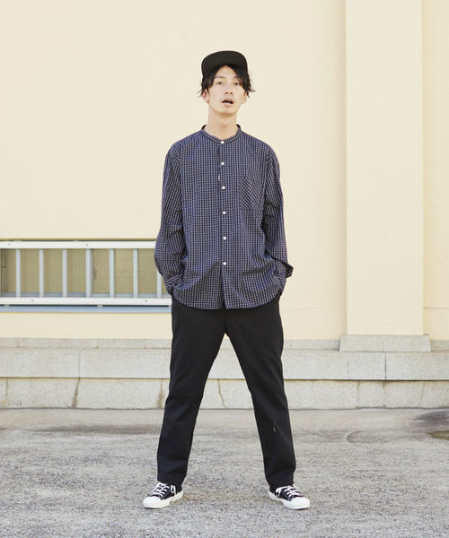 L&HARMONY（エルアンドハーモニー）の「[L&HARMONY / エルアンドハーモニー] レトロチェックルーズバンドカラーシャツ（シャツ/ブラウス・メンズ・ブラック/ベージュ・LARGE/MEDIUM）」の8枚目の写真