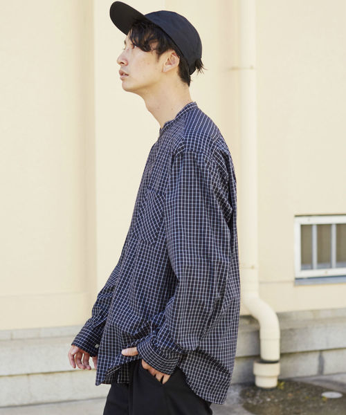 L&HARMONY（エルアンドハーモニー）の「[L&HARMONY / エルアンドハーモニー] レトロチェックルーズバンドカラーシャツ（シャツ/ブラウス・メンズ・ブラック/ベージュ・LARGE/MEDIUM）」の10枚目の写真