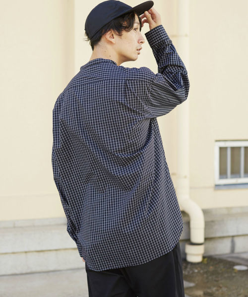 L&HARMONY（エルアンドハーモニー）の「[L&HARMONY / エルアンドハーモニー] レトロチェックルーズバンドカラーシャツ（シャツ/ブラウス・メンズ・ブラック/ベージュ・LARGE/MEDIUM）」の11枚目の写真