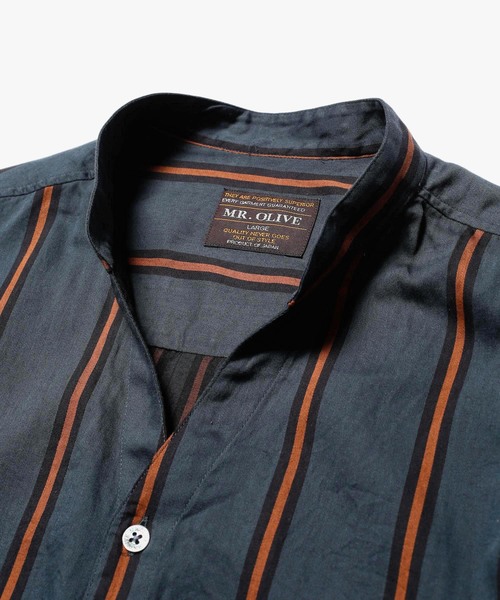 MR.OLIVE（ミスターオリーブ）の「TENCEL BREND TRADITIONAL STRIPE / STAND SKIPPER  SHIRT（シャツ/ブラウス・メンズ・ブラック/グリーン/ネイビー・SMALL/MEDIUM/LARGE）」の12枚目の写真