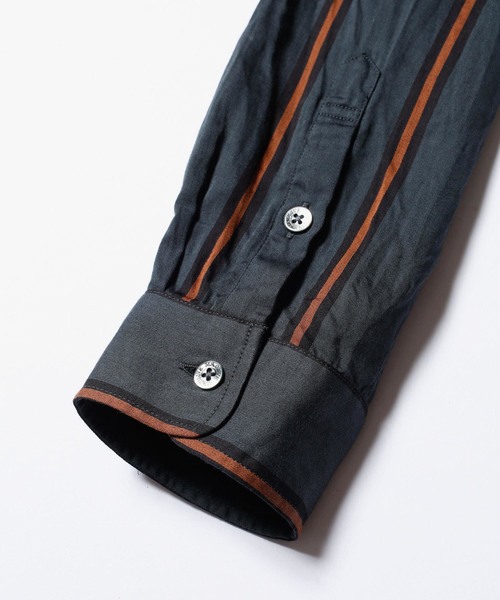 MR.OLIVE（ミスターオリーブ）の「TENCEL BREND TRADITIONAL STRIPE / STAND SKIPPER  SHIRT（シャツ/ブラウス・メンズ・ブラック/グリーン/ネイビー・SMALL/MEDIUM/LARGE）」の8枚目の写真