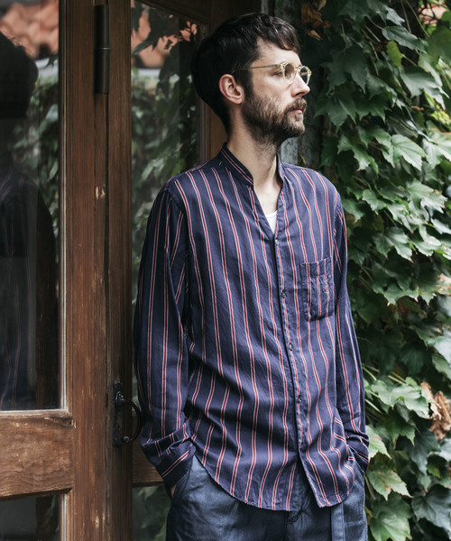 MR.OLIVE（ミスターオリーブ）の「TENCEL BREND TRADITIONAL STRIPE / STAND SKIPPER  SHIRT（シャツ/ブラウス・メンズ・ブラック/グリーン/ネイビー・SMALL/MEDIUM/LARGE）」の10枚目の写真