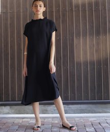 「WHYTO. / ホワイト」ダブルクロスストレッチ2wayフリルカラーAラインワンピース