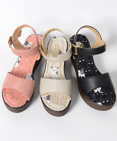 shopnikoniko(ショップニコニコ)の「ネコ柄 ストラップ厚底サンダル(サンダル・レディース・ブラック/ピンク/アイボリー・LL/S/M/L)」の18枚目の写真