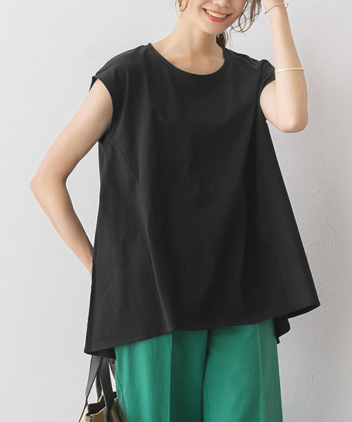Pierrot(ピエロ)の「フレンチスリーブフレアTシャツ(Tシャツ/カットソー・レディース・ネイビー/オフホワイト/ベージュ/グレイッシュベージュ/ブラック/キャメル・L/M)」の2枚目の写真