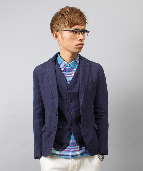 UNION STATION（ユニオンステーション）の「【スマート6月号/2014　成宮寛貴さん着用】フレンチリネンノッチドジャケット（テーラードジャケット・メンズ・ブルー/サックスブルー/ネイビー・MEDIUM/LL/LARGE/SMALL）」の2枚目の写真