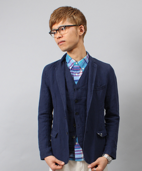 UNION STATION（ユニオンステーション）の「【スマート6月号/2014　成宮寛貴さん着用】フレンチリネンノッチドジャケット（テーラードジャケット・メンズ・ブルー/サックスブルー/ネイビー・MEDIUM/LL/LARGE/SMALL）」の3枚目の写真