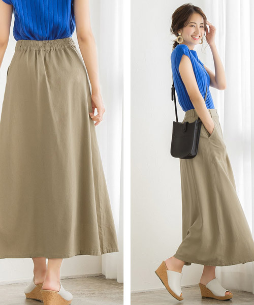 Pierrot(ピエロ)の「フロントボタンリネンロングスカート(スカート・レディース・カーキ/ブラック/ベージュ・L/M)」の4枚目の写真