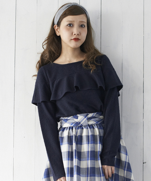 MAJESTIC LEGON（マジェスティックレゴン）の「フリルジャカードプルオーバー①（Tシャツ/カットソー・レディース・アイボリー/ネイビー/ラベンダー・FREE）」の2枚目の写真