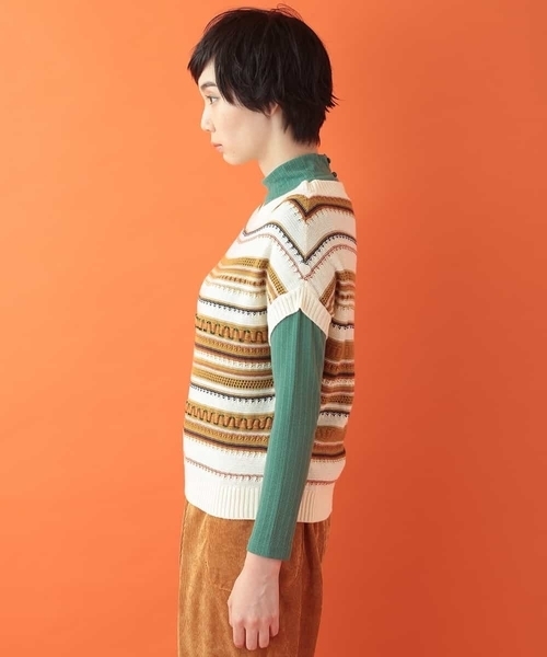 Jocomomola(ホコモモラ)の「Paso 透かしボーダーニット(ニット/セーター・レディース・ピンク/アイボリー・40)」の13枚目の写真