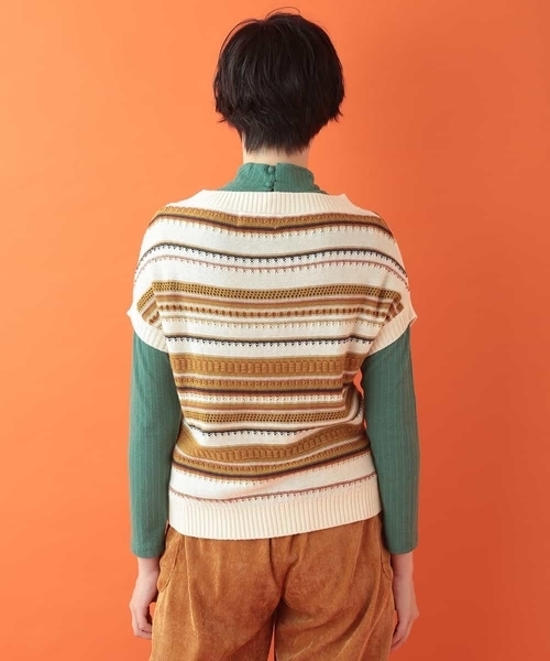 Jocomomola(ホコモモラ)の「Paso 透かしボーダーニット(ニット/セーター・レディース・ピンク/アイボリー・40)」の12枚目の写真
