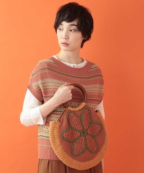 Jocomomola(ホコモモラ)の「Paso 透かしボーダーニット(ニット/セーター・レディース・ピンク/アイボリー・40)」の4枚目の写真