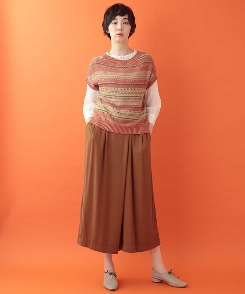 Jocomomola(ホコモモラ)の「Paso 透かしボーダーニット(ニット/セーター・レディース・ピンク/アイボリー・40)」の3枚目の写真