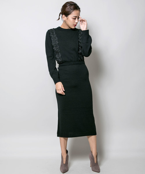 MILLION CARATS（ミリオンカラッツ）の「花レースニットワンピース抗菌・防臭・UV加工（ワンピース・レディース・ブラック/ベージュ/グレー/レッド/ブラック系その他/ベージュ系その他/グリーン・FREE）」の3枚目の写真