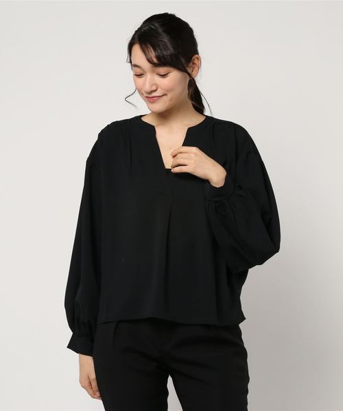 STYLEBLOCK（スタイルブロック）の「レーヨンライクギャザーブラウス（シャツ/ブラウス・レディース・ブラック/パープル/ライトグリーン/アイボリー/グレイッシュベージュ・M）」の10枚目の写真