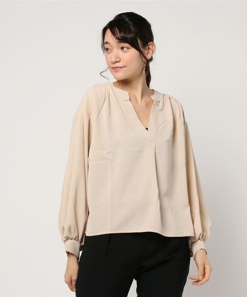 STYLEBLOCK（スタイルブロック）の「レーヨンライクギャザーブラウス（シャツ/ブラウス・レディース・ブラック/パープル/ライトグリーン/アイボリー/グレイッシュベージュ・M）」の9枚目の写真