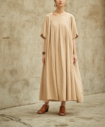 リネン混ランダムタックロングワンピース
