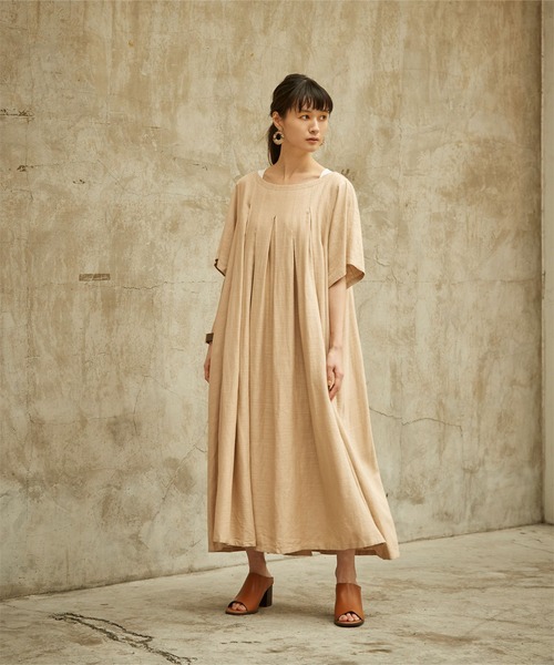 miette（ミエット）の「ﾘﾈﾝ混ﾗﾝﾀﾞﾑﾀｯｸﾛﾝｸﾞﾜﾝﾋﾟｰｽ（ワンピース・レディース・ベージュ/ブラック・FREE）」の7枚目の写真