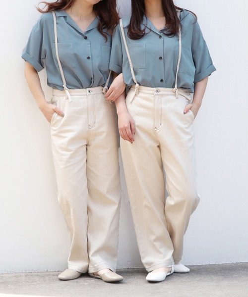 PairPair（ペアペア）の「レースアップサス付パンツ（デニムパンツ・レディース・ライトベージュ/アイボリー・FREE）」の2枚目の写真