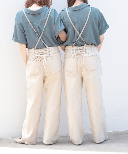 PairPair（ペアペア）の「レースアップサス付パンツ（デニムパンツ・レディース・ライトベージュ/アイボリー・FREE）」の7枚目の写真