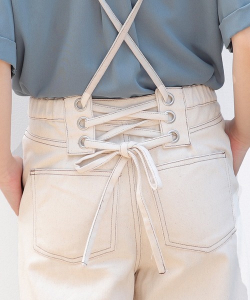 PairPair（ペアペア）の「レースアップサス付パンツ（デニムパンツ・レディース・ライトベージュ/アイボリー・FREE）」の4枚目の写真