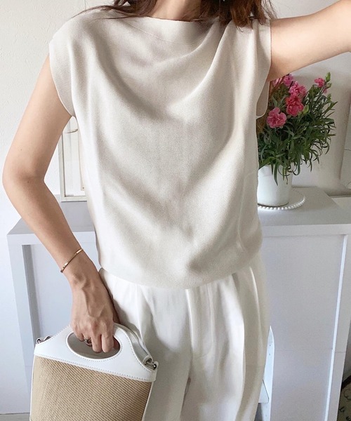 andme（アンドミー）の「無地ボーダーフレンチスリーブニットトップス（ニット/セーター・レディース・ホワイト×ブラック/ブラウン系その他/モカ/ブラック/オフホワイト/ブルー/ベージュ系その他/ベージュ/ホワイト×ピンク/ホワイト×ブルー/ネイビー×ホワイト・L/M/XL/XXL）」の16枚目の写真