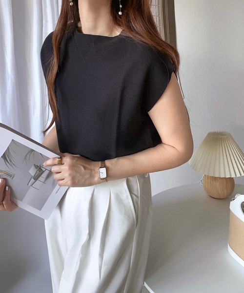 andme（アンドミー）の「無地ボーダーフレンチスリーブニットトップス（ニット/セーター・レディース・ホワイト×ブラック/ブラウン系その他/モカ/ブラック/オフホワイト/ブルー/ベージュ系その他/ベージュ/ホワイト×ピンク/ホワイト×ブルー/ネイビー×ホワイト・L/M/XL/XXL）」の21枚目の写真