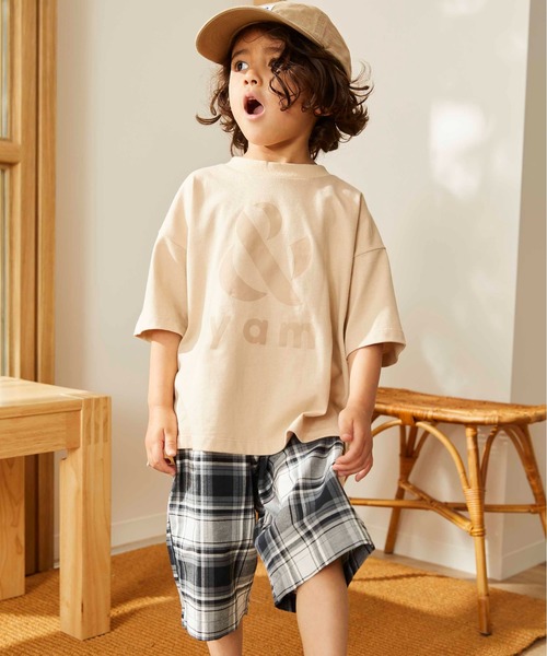 ＆yam（アンドヤム）の「＆yamロゴT（Tシャツ/カットソー・キッズ・ブラック/チャコールグレー/ホワイト/ベージュ/パープル/ピンク/ミント/ブルー・130/140/150/90/100/110/120）」の21枚目の写真