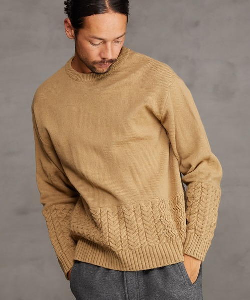CAMBIO(カンビオ)の「mn2227-Switch Wool Knit Pullover ニット(ニット/セーター・メンズ・ブラック/ベージュ/ブラウン/グリーン・M/L)」の4枚目の写真