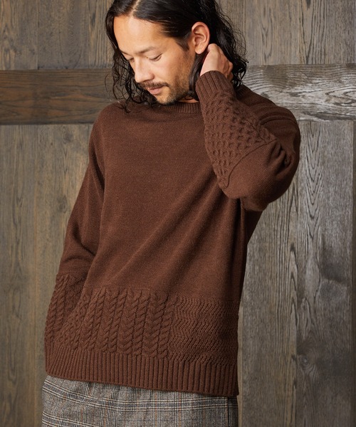 CAMBIO(カンビオ)の「mn2227-Switch Wool Knit Pullover ニット(ニット/セーター・メンズ・ブラック/ベージュ/ブラウン/グリーン・M/L)」の3枚目の写真
