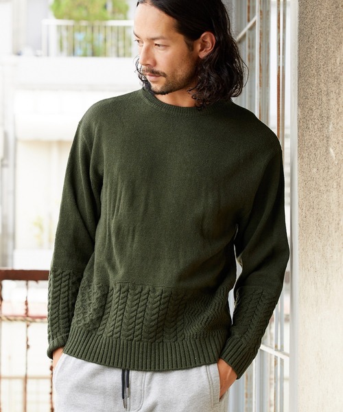 CAMBIO(カンビオ)の「mn2227-Switch Wool Knit Pullover ニット(ニット/セーター・メンズ・ブラック/ベージュ/ブラウン/グリーン・M/L)」の1枚目の写真