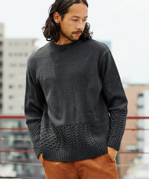 CAMBIO(カンビオ)の「mn2227-Switch Wool Knit Pullover ニット(ニット/セーター・メンズ・ブラック/ベージュ/ブラウン/グリーン・M/L)」の2枚目の写真