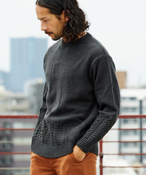 CAMBIO(カンビオ)の「mn2227-Switch Wool Knit Pullover ニット(ニット/セーター・メンズ・ブラック/ベージュ/ブラウン/グリーン・M/L)」の5枚目の写真