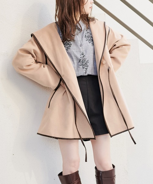 one after another NICE CLAUP（ワンアフターアナザーナイスクラップ）の「パイピングコート（その他アウター・レディース・アイボリー/ベージュ/ブラック・FREE）」の3枚目の写真