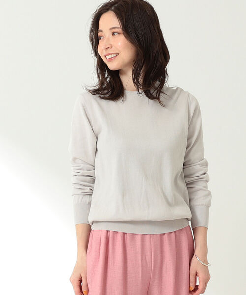 Demi-Luxe BEAMS(デミルクス ビームス)の「SLOANE / 別注 コットン天竺 クルーネックニット(ニット/セーター・レディース・ライトグレー/ネイビー・1/2)」の3枚目の写真