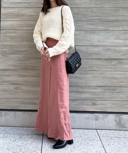 RANAN(ラナン)の「【yuiko.コラボ新色追加】スリットサテンワイドパンツ(スラックス・レディース・ブラック/ベージュ/ピンク/その他1/その他2/ドット・M/L)」の21枚目の写真