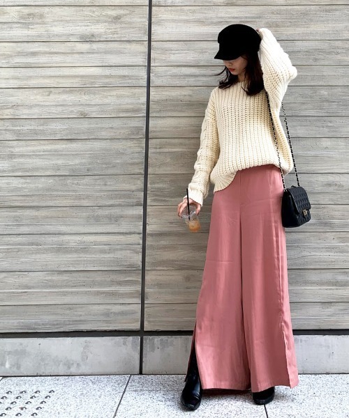RANAN(ラナン)の「【yuiko.コラボ新色追加】スリットサテンワイドパンツ(スラックス・レディース・ブラック/ベージュ/ピンク/その他1/その他2/ドット・M/L)」の20枚目の写真