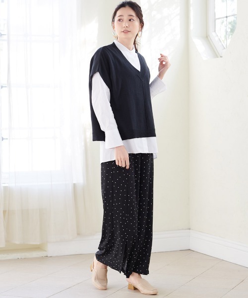 RANAN(ラナン)の「【yuiko.コラボ新色追加】スリットサテンワイドパンツ(スラックス・レディース・ブラック/ベージュ/ピンク/その他1/その他2/ドット・M/L)」の11枚目の写真