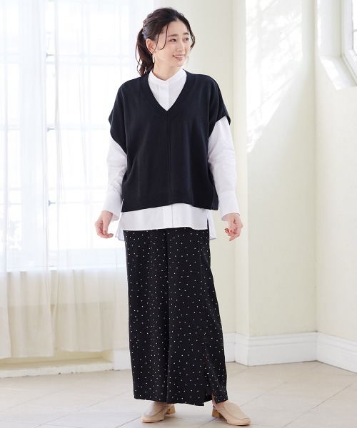 RANAN(ラナン)の「【yuiko.コラボ新色追加】スリットサテンワイドパンツ(スラックス・レディース・ブラック/ベージュ/ピンク/その他1/その他2/ドット・M/L)」の10枚目の写真