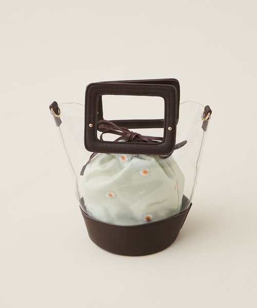 natural couture（ナチュラルクチュール）の「刺繍巾着付きクリアバッグ（ショルダーバッグ・レディース・アイボリー/ダークブラウン/ベージュ・FREE）」の4枚目の写真