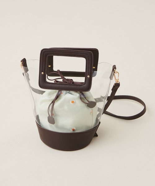 natural couture（ナチュラルクチュール）の「刺繍巾着付きクリアバッグ（ショルダーバッグ・レディース・アイボリー/ダークブラウン/ベージュ・FREE）」の7枚目の写真